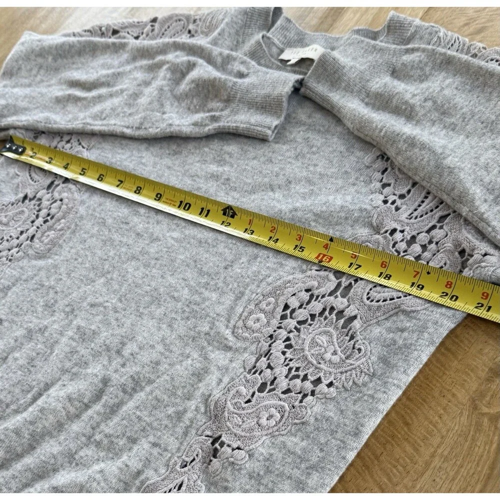 Ted Baker London Women’s Sz 2 = US 6 Tae Lace Shoulder Sweater In Gray EUC